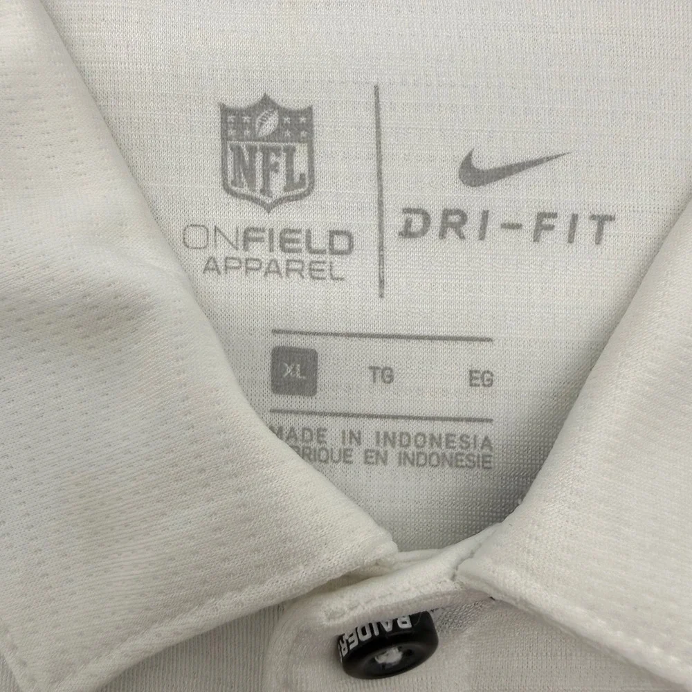 Nike Polo Shirt Mens XL White Las Vegas Raiders NFL Onfield Dri-FIT Long Sleeve